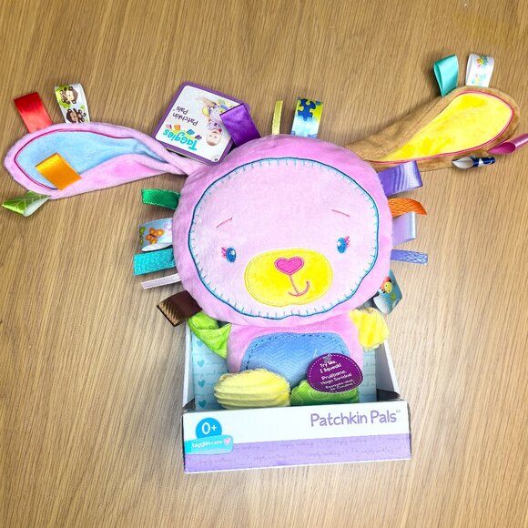 Taggies Patchkin Pals Bunny Rabbit Soft 13in Plush Squeaker Ribbon Sensory NWT - Picture 1 of 3